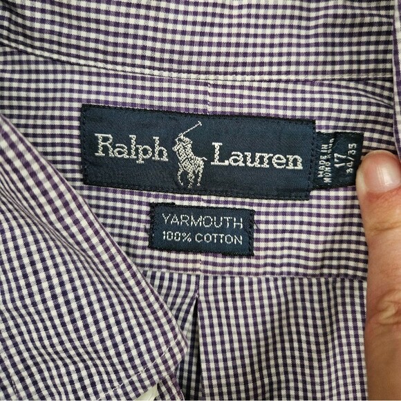 Ralph Lauren Men's Shirt 17 34/35 Purple Check Yarmouth Button Down Long Sleeve - Picture 1 of 6